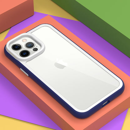 For iPhone 13 Pro Max Shockproof Clear Phone Case Acrylic Back + Colorful Frame Detachable 2-in-1 Cover