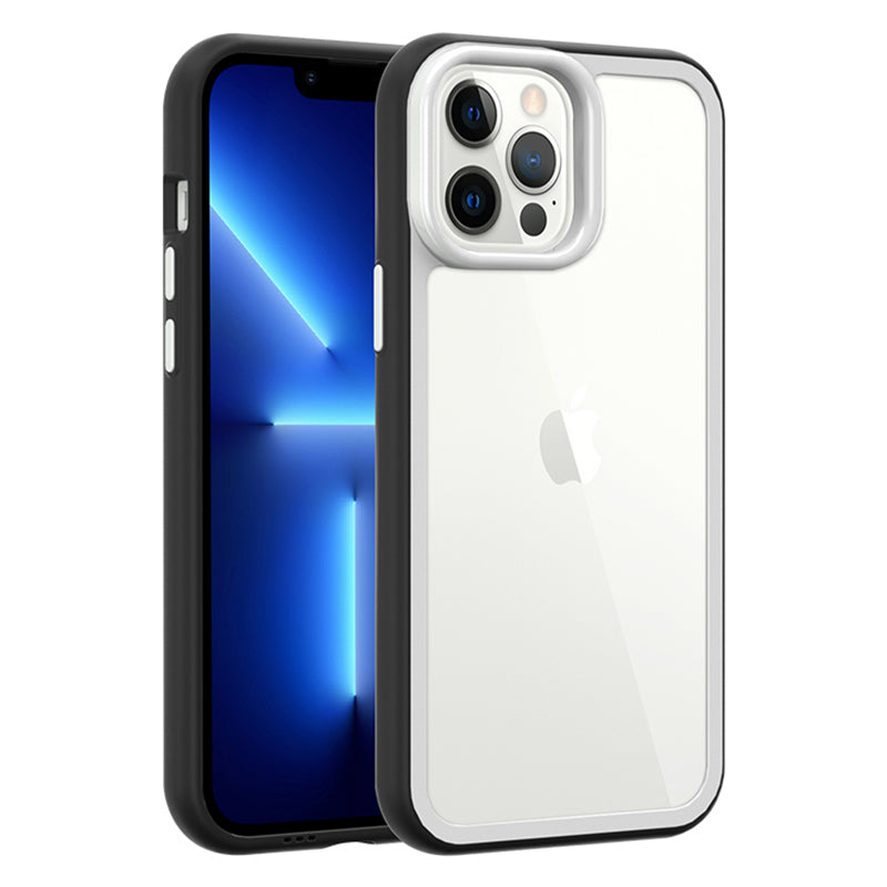 For iPhone 13 Pro Max Shockproof Clear Phone Case Acrylic Back + Colorful Frame Detachable 2-in-1 Cover