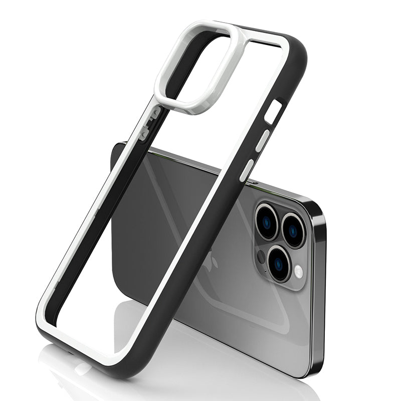 For iPhone 13 Pro Max Shockproof Clear Phone Case Acrylic Back + Colorful Frame Detachable 2-in-1 Cover