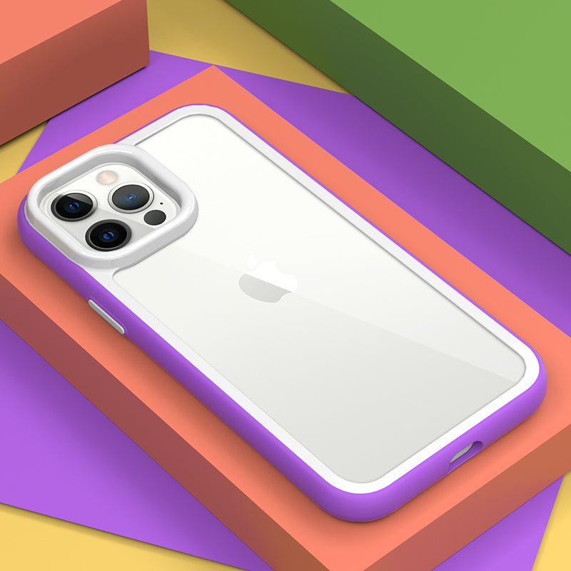 For iPhone 13 Pro Max Shockproof Clear Phone Case Acrylic Back + Colorful Frame Detachable 2-in-1 Cover