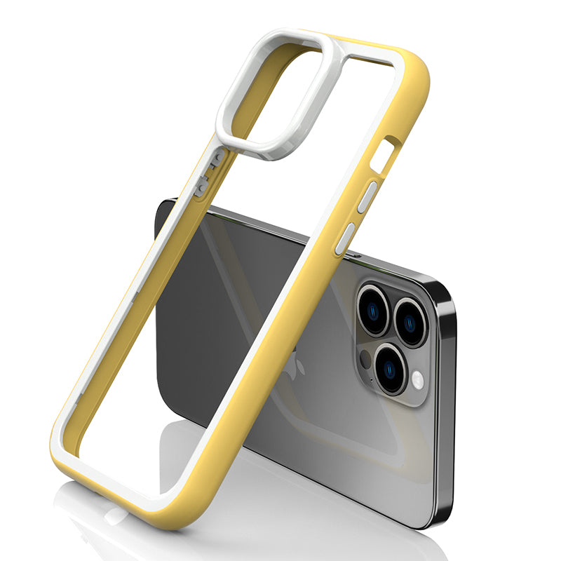 For iPhone 13 Pro Max Shockproof Clear Phone Case Acrylic Back + Colorful Frame Detachable 2-in-1 Cover