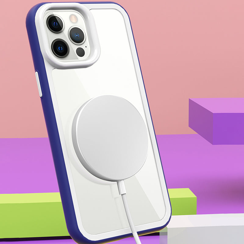 For iPhone 13 Pro Max Shockproof Clear Phone Case Acrylic Back + Colorful Frame Detachable 2-in-1 Cover