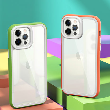 For iPhone 13 Pro Max Shockproof Clear Phone Case Acrylic Back + Colorful Frame Detachable 2-in-1 Cover