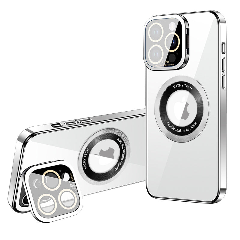 VOERO For iPhone 14 Pro Magnetic Phone Case Camera Lens Frame Kickstand Electroplating TPU Cover