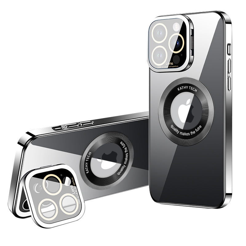 VOERO For iPhone 14 Pro Magnetic Phone Case Camera Lens Frame Kickstand Electroplating TPU Cover