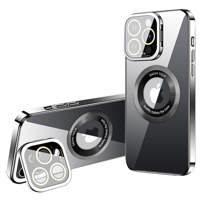 VOERO For iPhone 14 Pro Magnetic Phone Case Camera Lens Frame Kickstand Electroplating TPU Cover