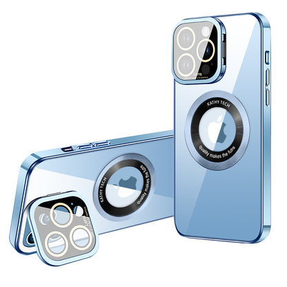 VOERO For iPhone 14 Pro Magnetic Phone Case Camera Lens Frame Kickstand Electroplating TPU Cover