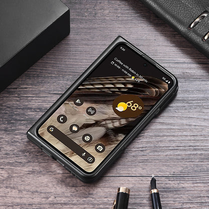 For Google Pixel Fold Metal Kickstand Folding Phone Case Leather Coated PC Phone Cover