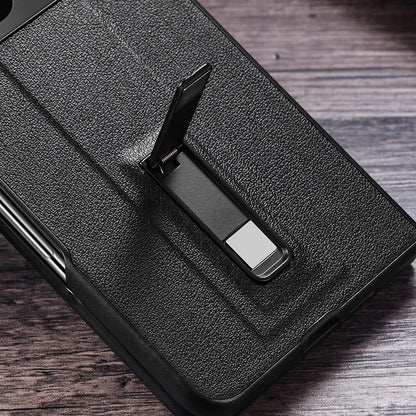 For Google Pixel Fold Metal Kickstand Folding Phone Case Leather Coated PC Phone Cover