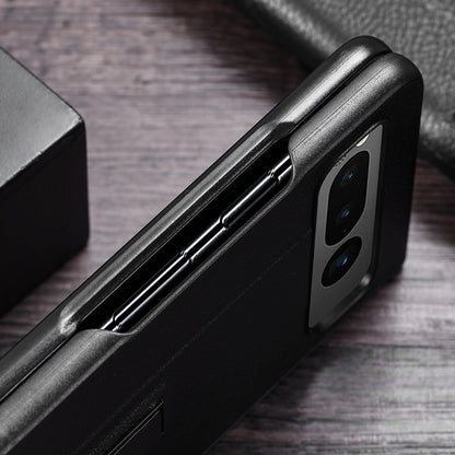 For Google Pixel Fold Metal Kickstand Folding Phone Case Leather Coated PC Phone Cover