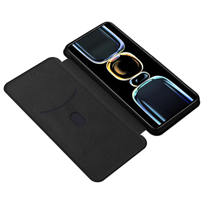 Carbon Fiber Texture Shell for Xiaomi Redmi K60E 5G Phone Case Stand Card Slot PU Leather Cover