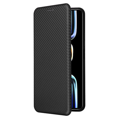 Carbon Fiber Texture Shell for Xiaomi Redmi K60E 5G Phone Case Stand Card Slot PU Leather Cover