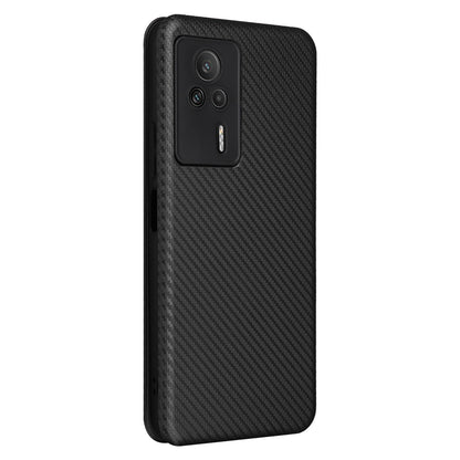 Carbon Fiber Texture Shell for Xiaomi Redmi K60E 5G Phone Case Stand Card Slot PU Leather Cover