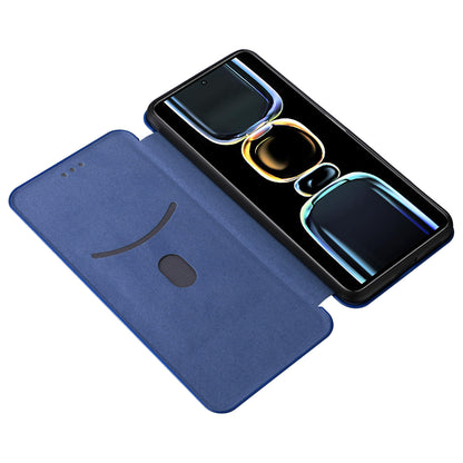 Carbon Fiber Texture Shell for Xiaomi Redmi K60E 5G Phone Case Stand Card Slot PU Leather Cover