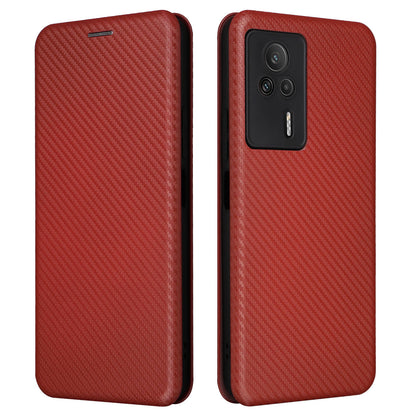 Carbon Fiber Texture Shell for Xiaomi Redmi K60E 5G Phone Case Stand Card Slot PU Leather Cover