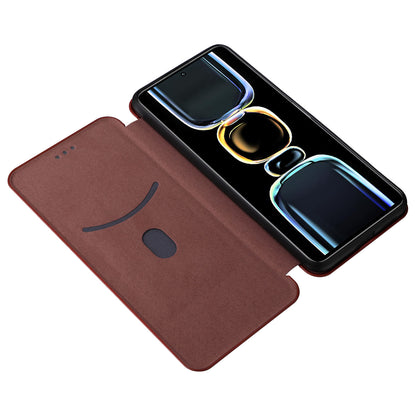 Carbon Fiber Texture Shell for Xiaomi Redmi K60E 5G Phone Case Stand Card Slot PU Leather Cover