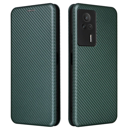 Carbon Fiber Texture Shell for Xiaomi Redmi K60E 5G Phone Case Stand Card Slot PU Leather Cover