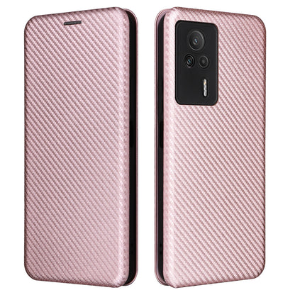 Carbon Fiber Texture Shell for Xiaomi Redmi K60E 5G Phone Case Stand Card Slot PU Leather Cover