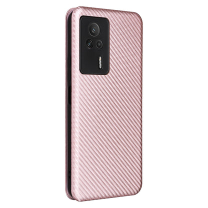 Carbon Fiber Texture Shell for Xiaomi Redmi K60E 5G Phone Case Stand Card Slot PU Leather Cover