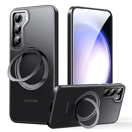 For Samsung Galaxy S23+ Ring Kickstand Magnetic Case Compatible with MagSafe, TPU+Acrylic+Zinc Alloy Matte Phone Cover