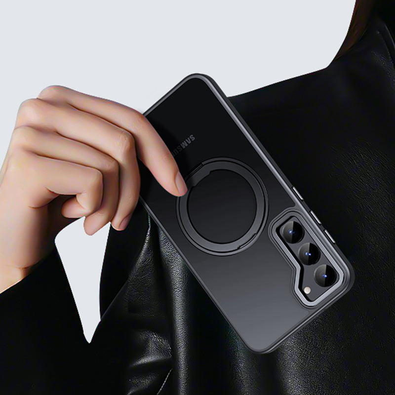 For Samsung Galaxy S23+ Ring Kickstand Magnetic Case Compatible with MagSafe, TPU+Acrylic+Zinc Alloy Matte Phone Cover
