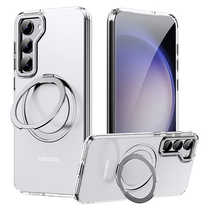 For Samsung Galaxy S23+ Ring Kickstand Magnetic Case Compatible with MagSafe, TPU+Acrylic+Zinc Alloy Matte Phone Cover