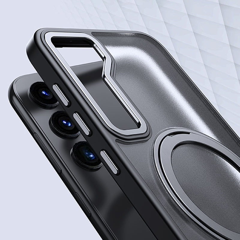 For Samsung Galaxy S23+ Ring Kickstand Magnetic Case Compatible with MagSafe, TPU+Acrylic+Zinc Alloy Matte Phone Cover