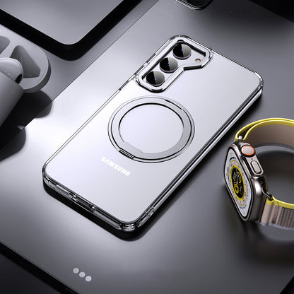 For Samsung Galaxy S23+ Ring Kickstand Magnetic Case Compatible with MagSafe, TPU+Acrylic+Zinc Alloy Matte Phone Cover