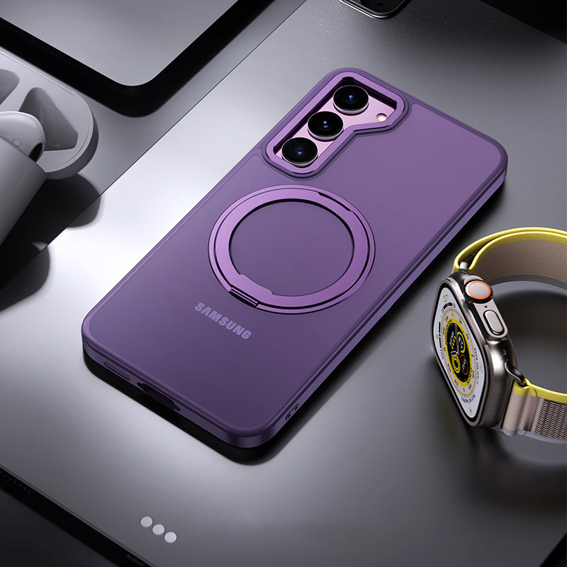 For Samsung Galaxy S23+ Ring Kickstand Magnetic Case Compatible with MagSafe, TPU+Acrylic+Zinc Alloy Matte Phone Cover