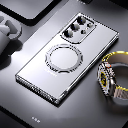 For Samsung Galaxy S23 Ultra TPU+Acrylic Matte Phone Case Rotatable Kickstand Cover Compatible with MagSafe