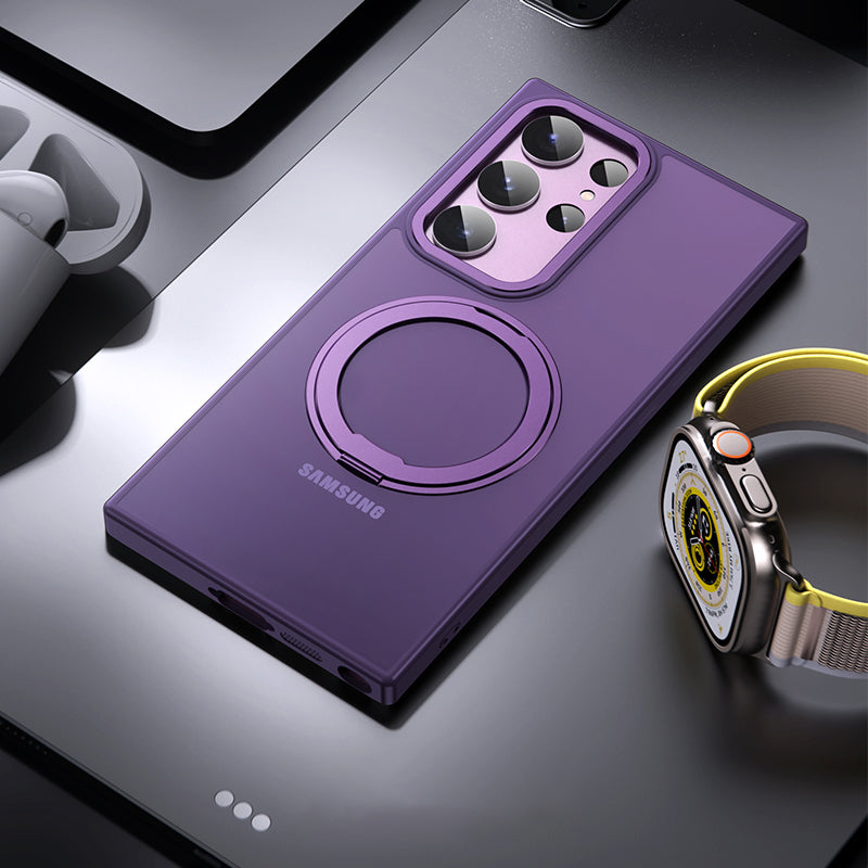 For Samsung Galaxy S23 Ultra TPU+Acrylic Matte Phone Case Rotatable Kickstand Cover Compatible with MagSafe