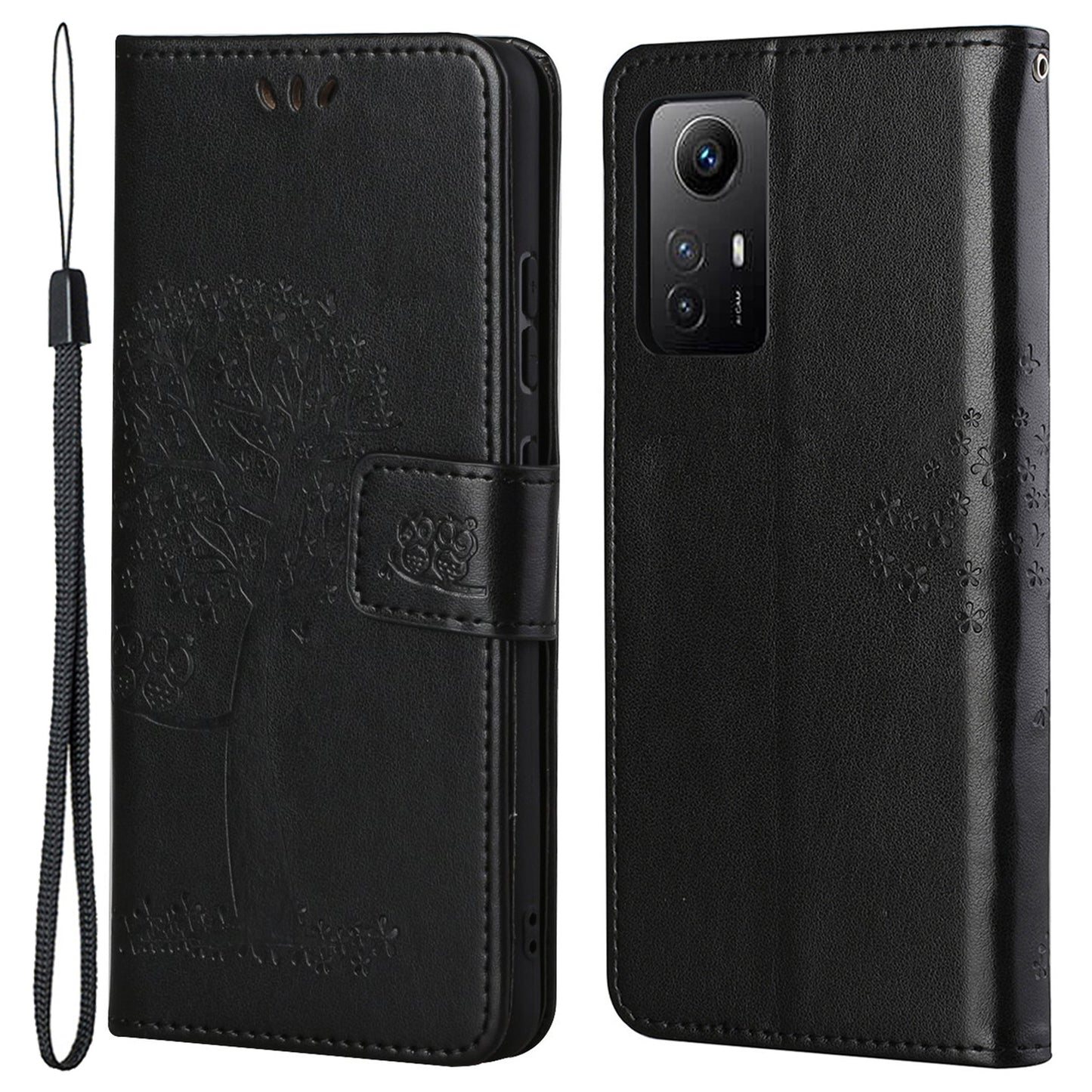 For Xiaomi Redmi Note 12S 4G Owl Tree Imprinted Wallet Phone Case PU Leather Stand Cover