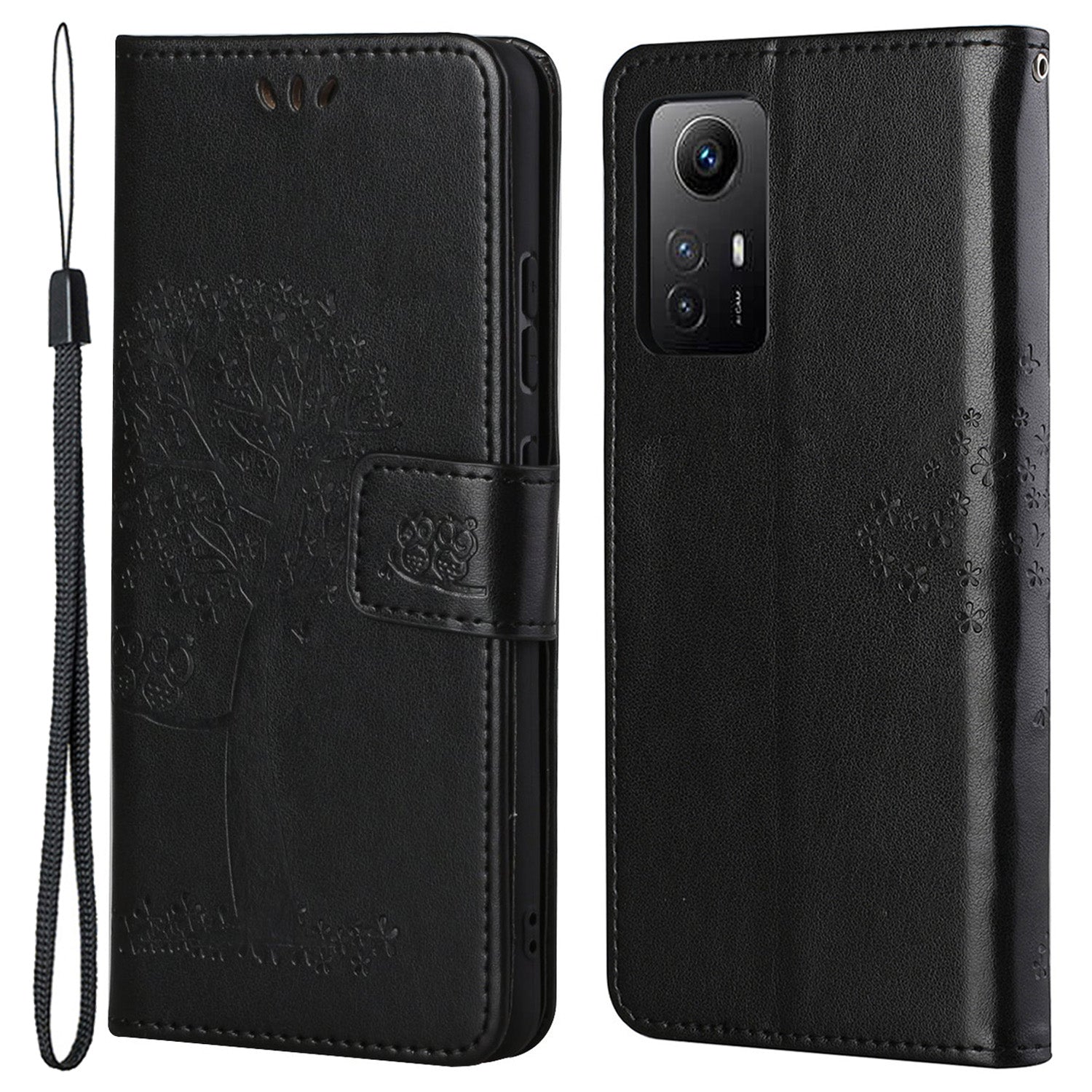 For Xiaomi Redmi Note 12S 4G Owl Tree Imprinted Wallet Phone Case PU Leather Stand Cover