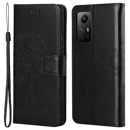 For Xiaomi Redmi Note 12S 4G Owl Tree Imprinted Wallet Phone Case PU Leather Stand Cover
