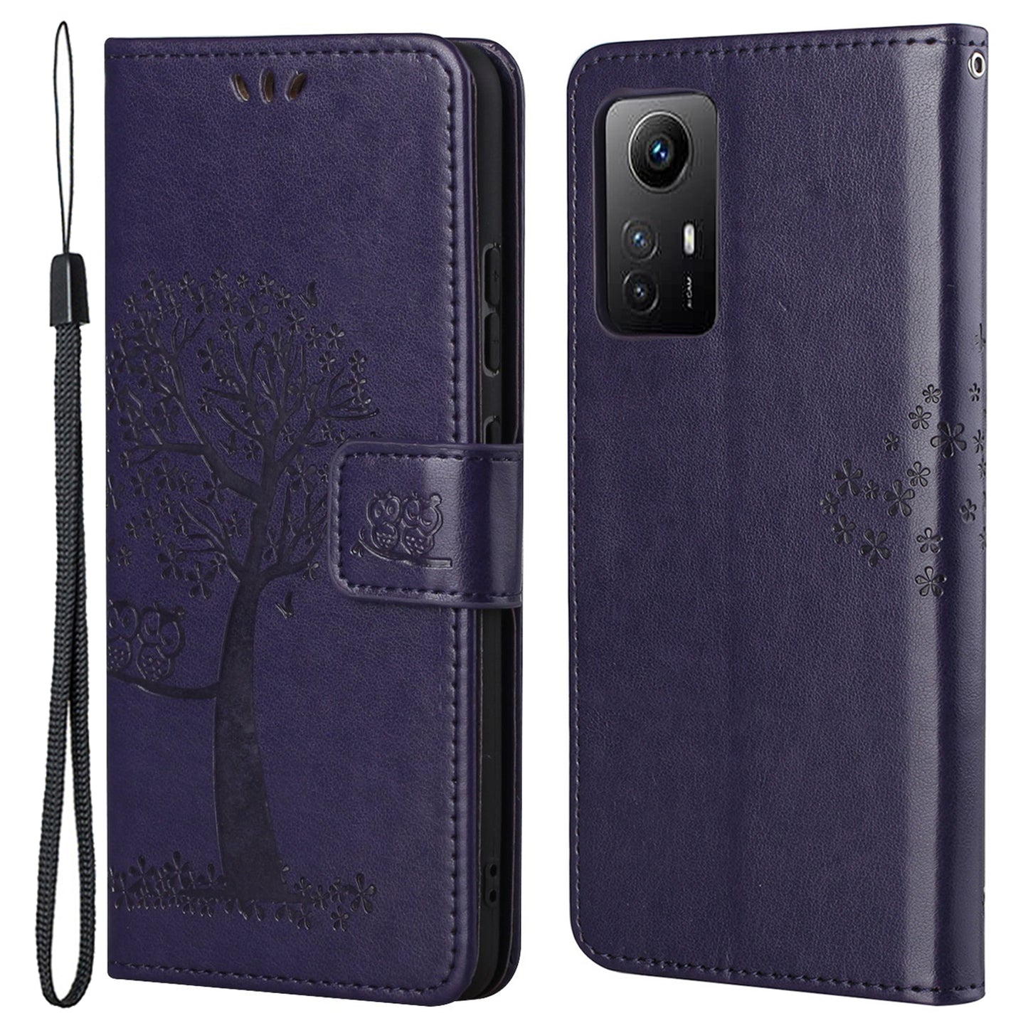 For Xiaomi Redmi Note 12S 4G Owl Tree Imprinted Wallet Phone Case PU Leather Stand Cover