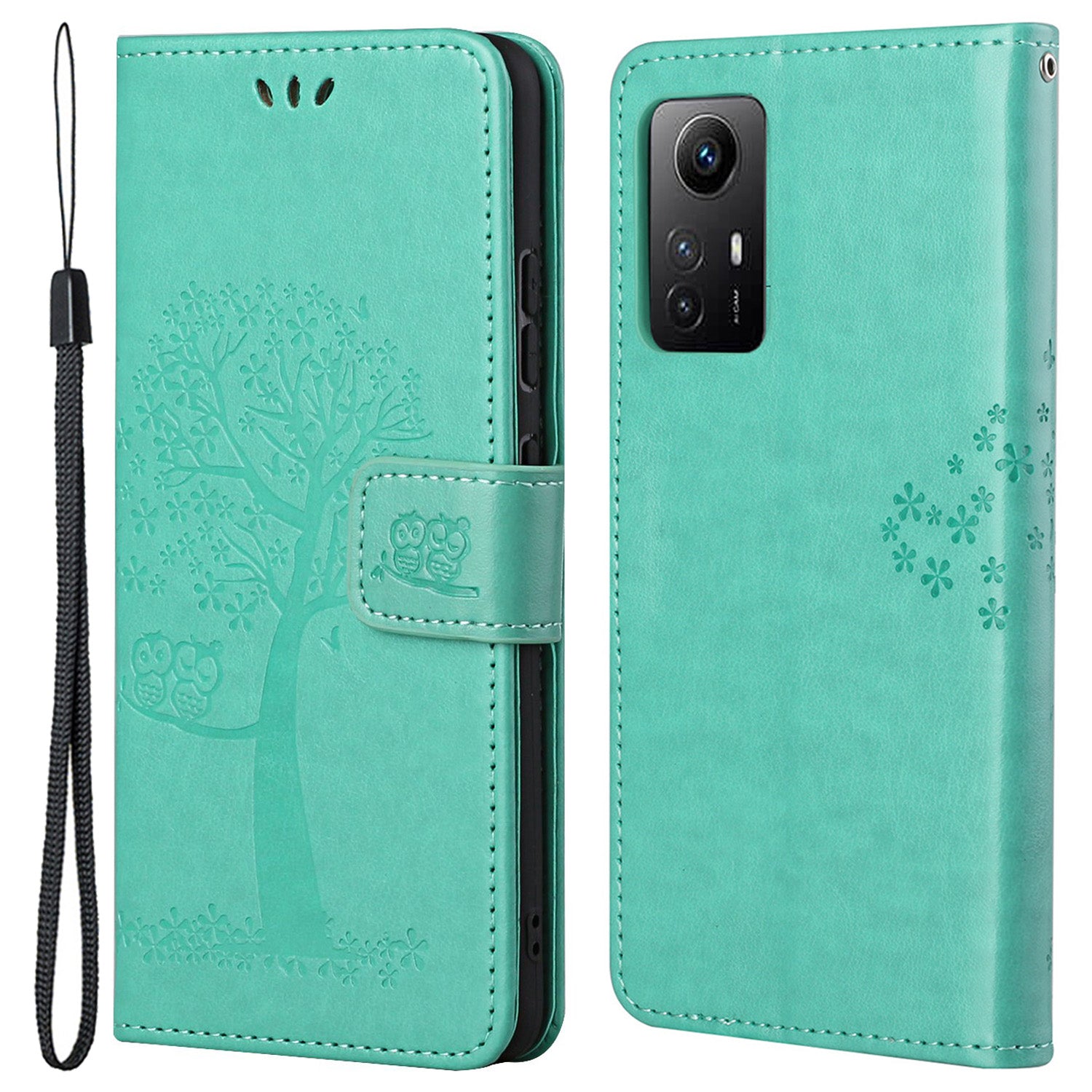 For Xiaomi Redmi Note 12S 4G Owl Tree Imprinted Wallet Phone Case PU Leather Stand Cover