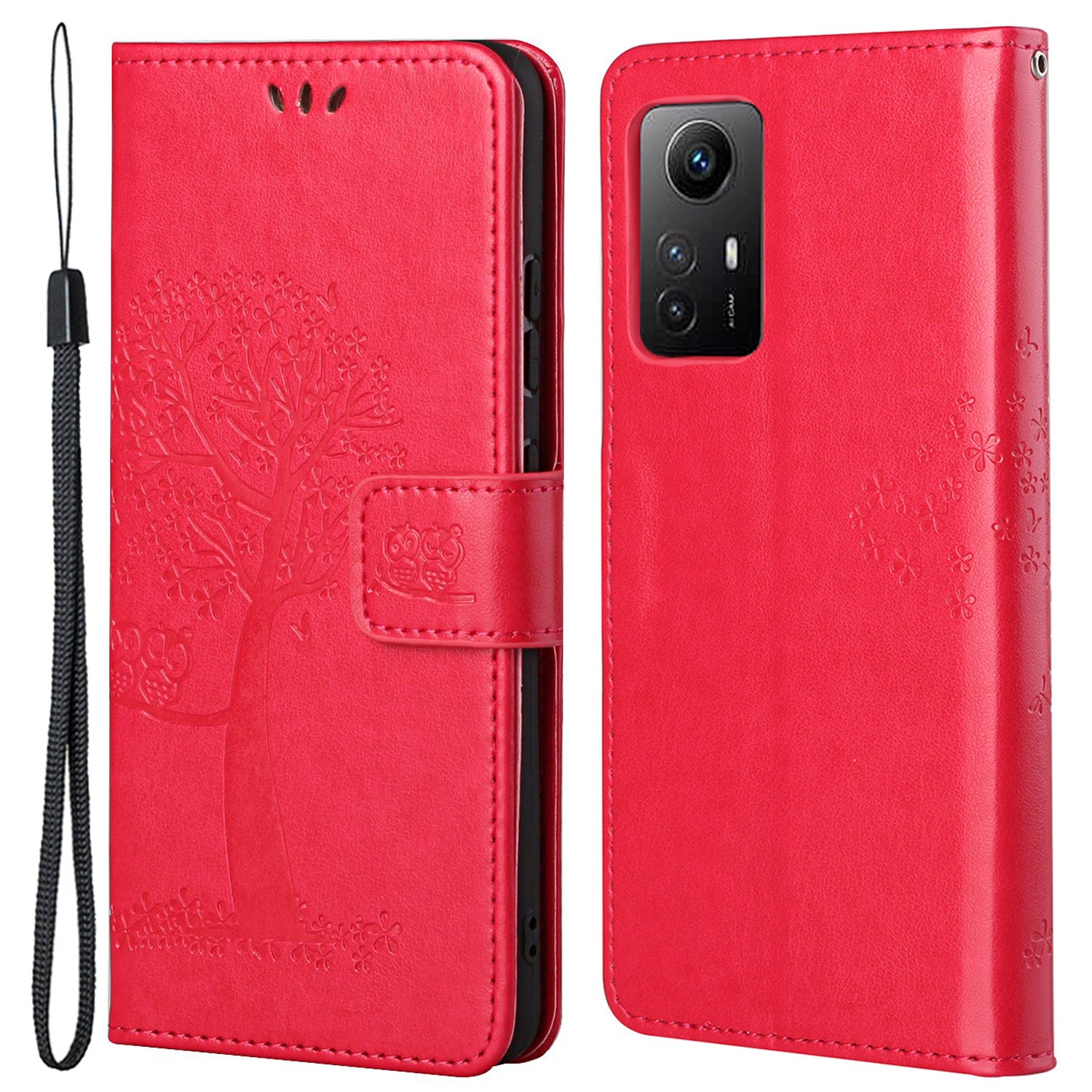 For Xiaomi Redmi Note 12S 4G Owl Tree Imprinted Wallet Phone Case PU Leather Stand Cover