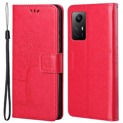 For Xiaomi Redmi Note 12S 4G Owl Tree Imprinted Wallet Phone Case PU Leather Stand Cover