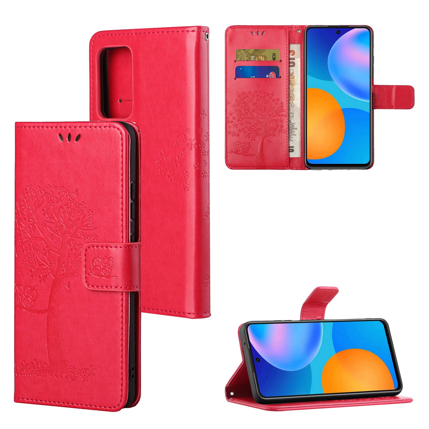 For Xiaomi Redmi Note 12S 4G Owl Tree Imprinted Wallet Phone Case PU Leather Stand Cover