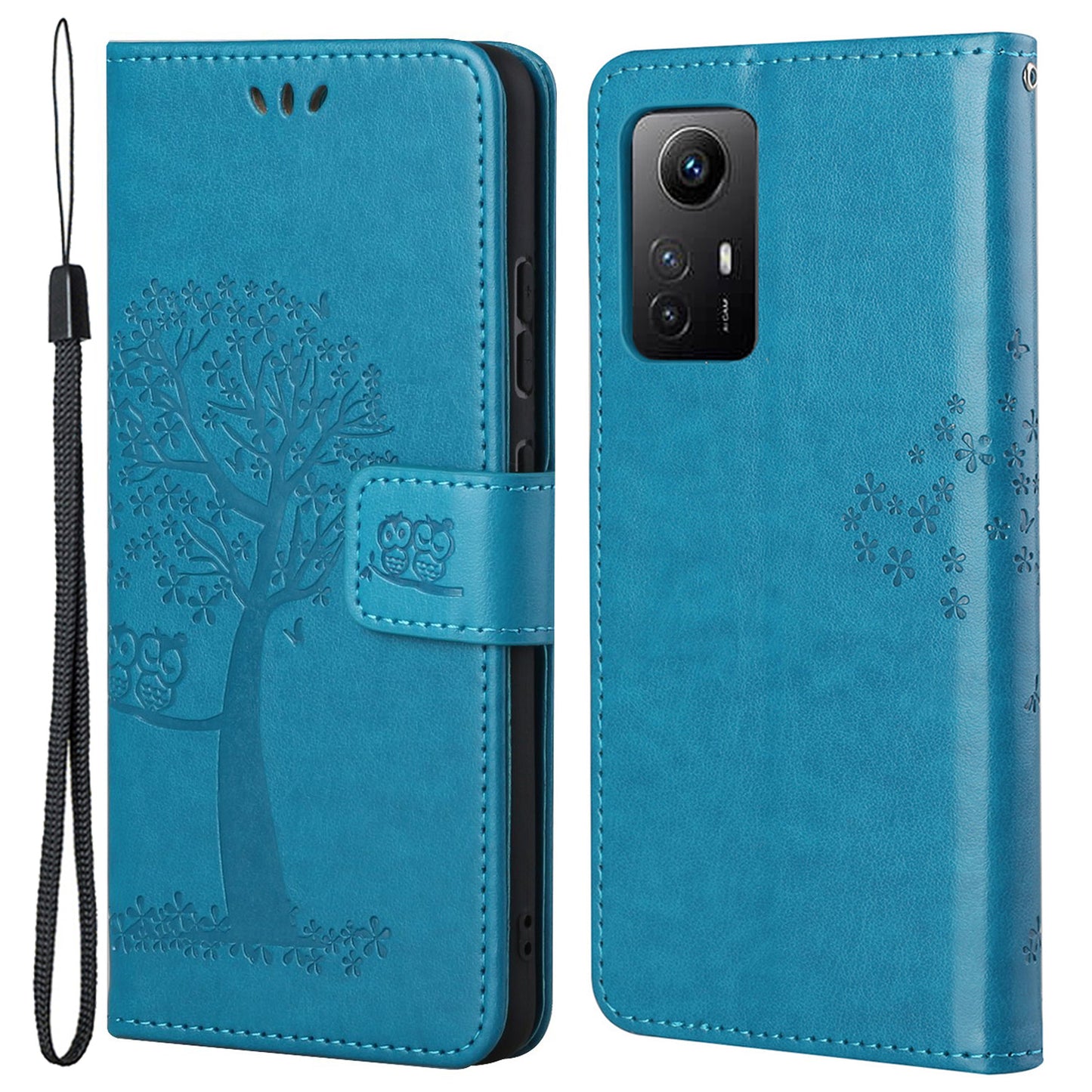 For Xiaomi Redmi Note 12S 4G Owl Tree Imprinted Wallet Phone Case PU Leather Stand Cover