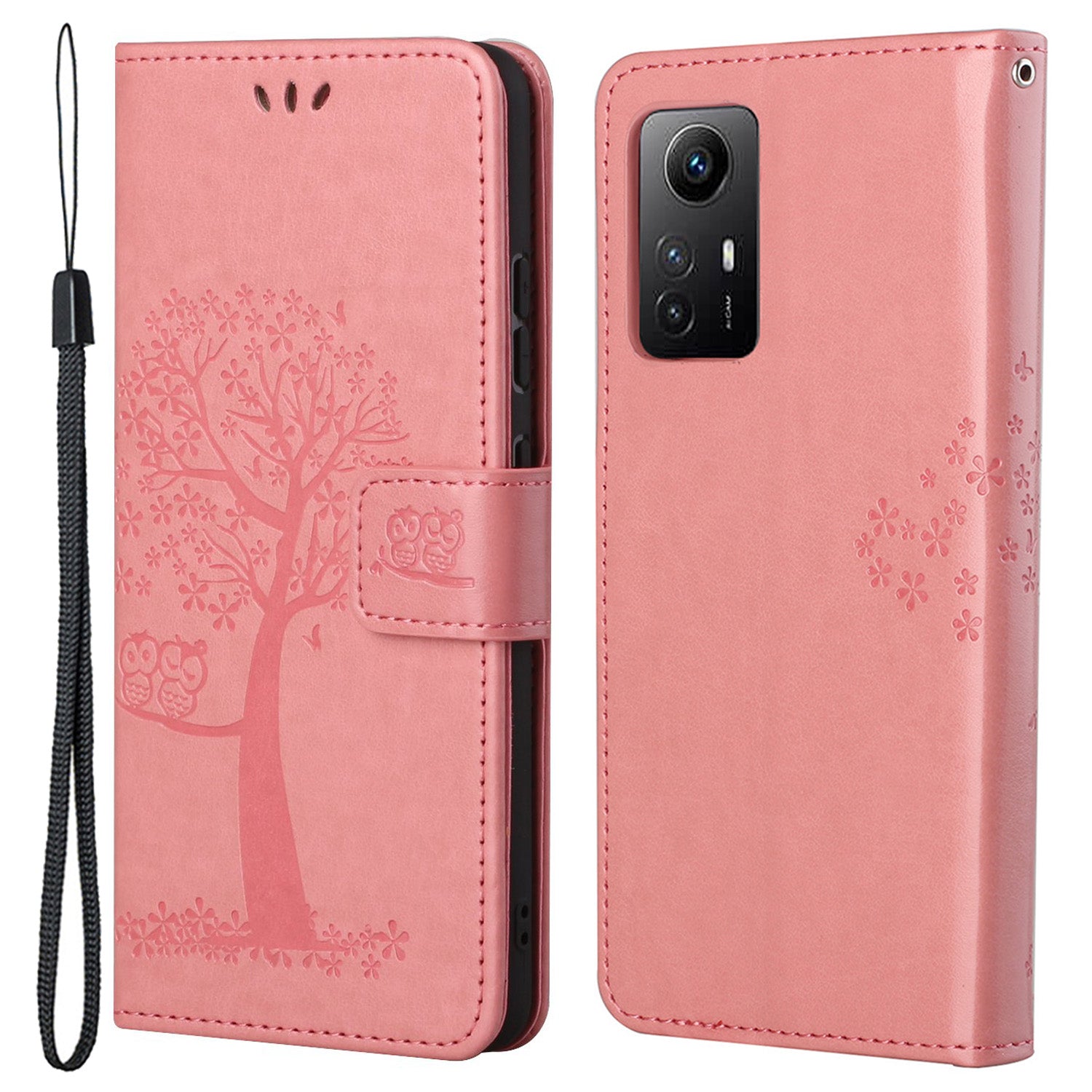 For Xiaomi Redmi Note 12S 4G Owl Tree Imprinted Wallet Phone Case PU Leather Stand Cover