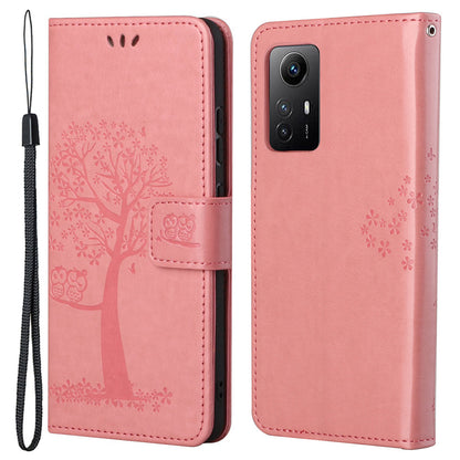 For Xiaomi Redmi Note 12S 4G Owl Tree Imprinted Wallet Phone Case PU Leather Stand Cover