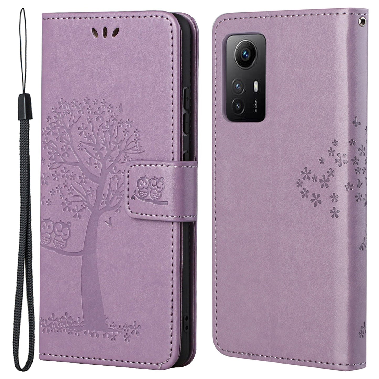 For Xiaomi Redmi Note 12S 4G Owl Tree Imprinted Wallet Phone Case PU Leather Stand Cover