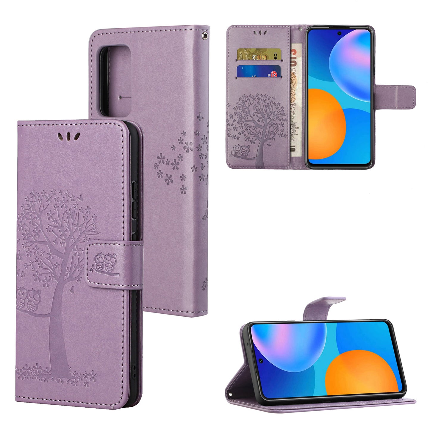 For Xiaomi Redmi Note 12S 4G Owl Tree Imprinted Wallet Phone Case PU Leather Stand Cover