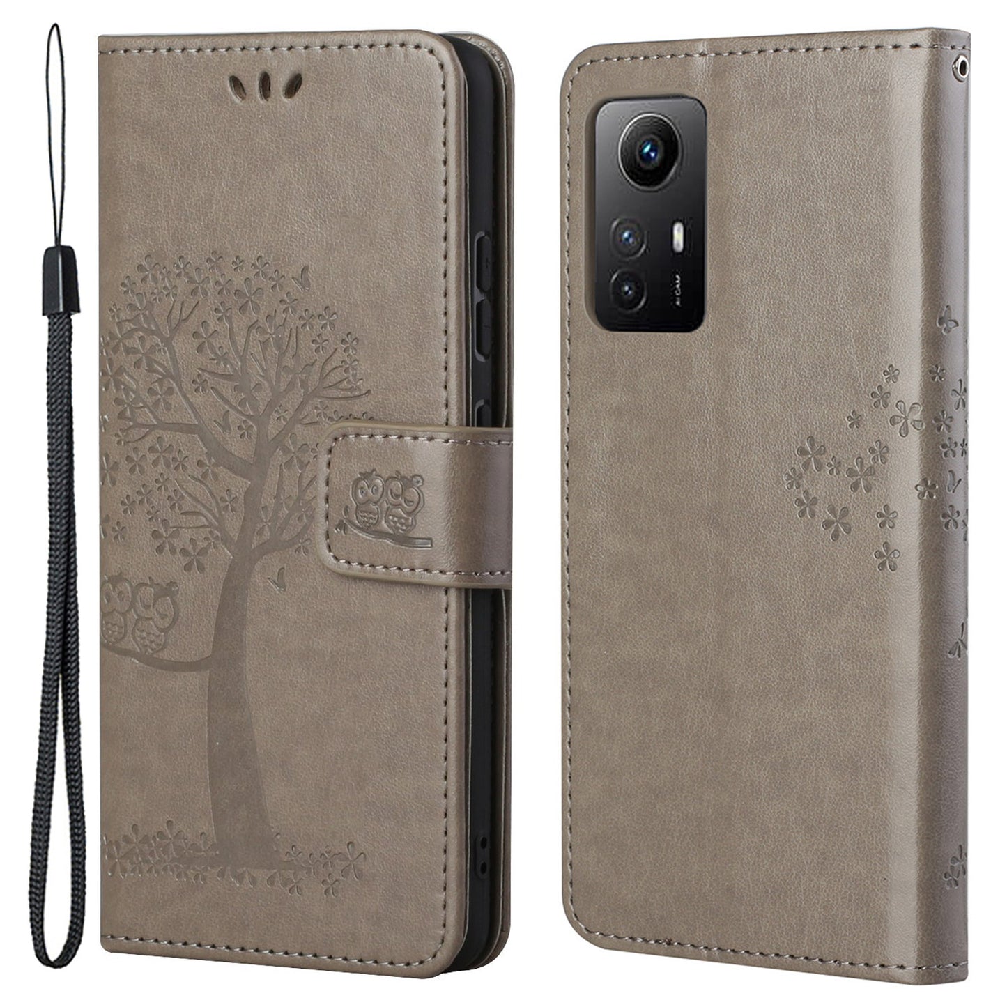 For Xiaomi Redmi Note 12S 4G Owl Tree Imprinted Wallet Phone Case PU Leather Stand Cover