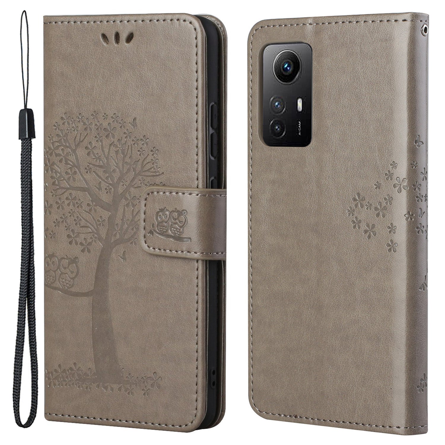For Xiaomi Redmi Note 12S 4G Owl Tree Imprinted Wallet Phone Case PU Leather Stand Cover