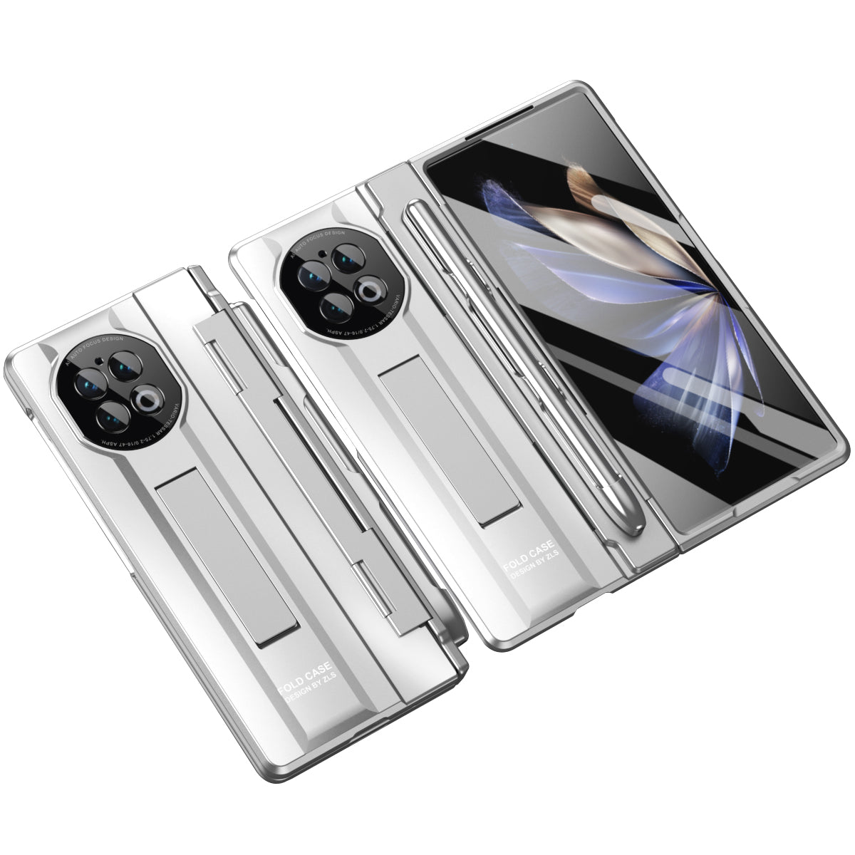 For vivo X Fold2 Hidden Kickstand PC Cover Anti-drop Folding Phone Case with Stylus Pen and Pen Slot