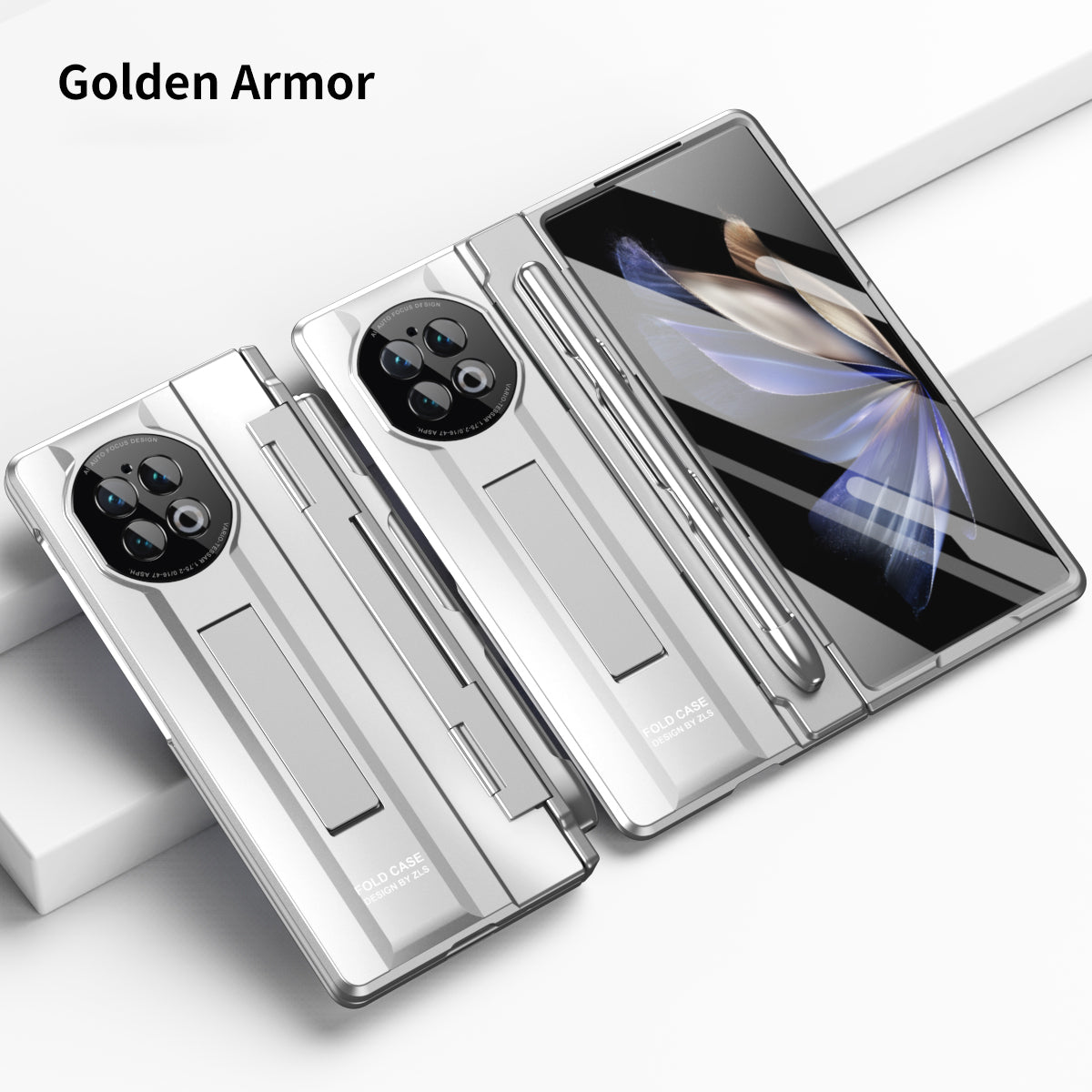 For vivo X Fold2 Hidden Kickstand PC Cover Anti-drop Folding Phone Case with Stylus Pen and Pen Slot