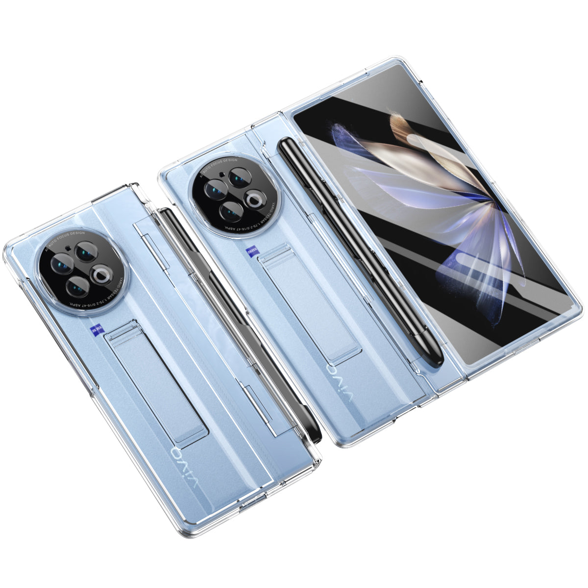 For vivo X Fold2 Hidden Kickstand PC Cover Anti-drop Folding Phone Case with Stylus Pen and Pen Slot