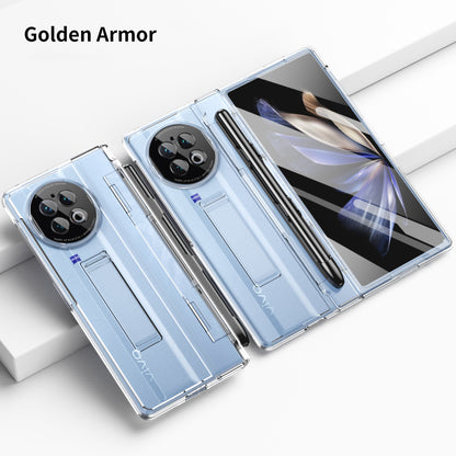 For vivo X Fold2 Hidden Kickstand PC Cover Anti-drop Folding Phone Case with Stylus Pen and Pen Slot